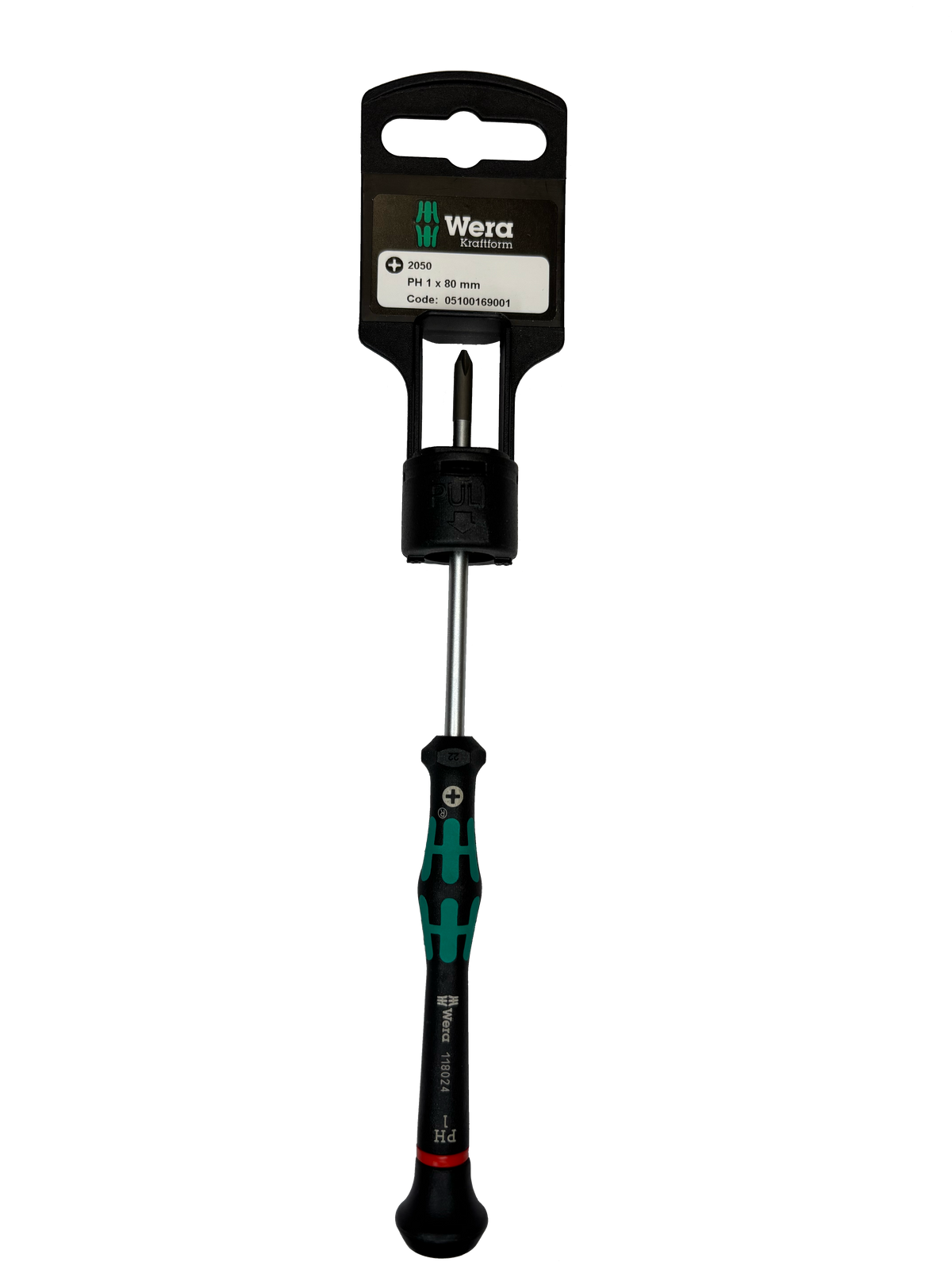 Wera 05100169001 2050 PH 1 X 80 MM HANG-TAG MICRO S/DRIVER FOR PHILLIPS SCREWS