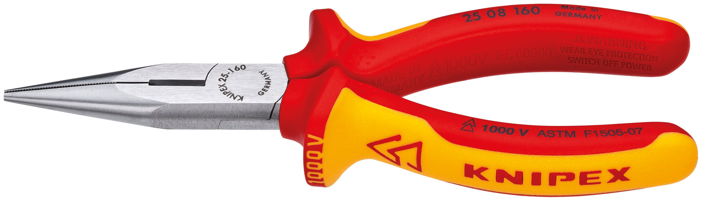 Knipex 25 08 160 SBA Long Nose Pliers with Cutter-1000V Insulated - KNIPEX Tools