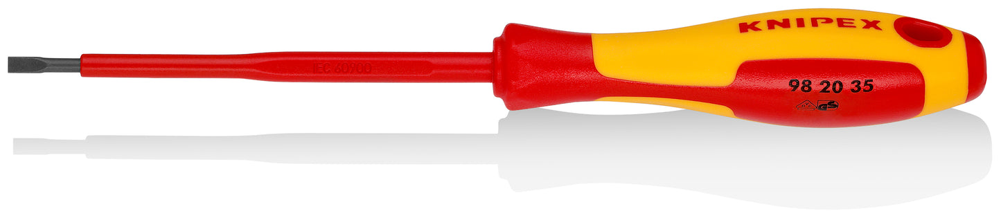 Knipex 98 20 35 Slotted Screwdriver, 4"-1000V Insulated, 1/8" tip - KNIPEX Tools