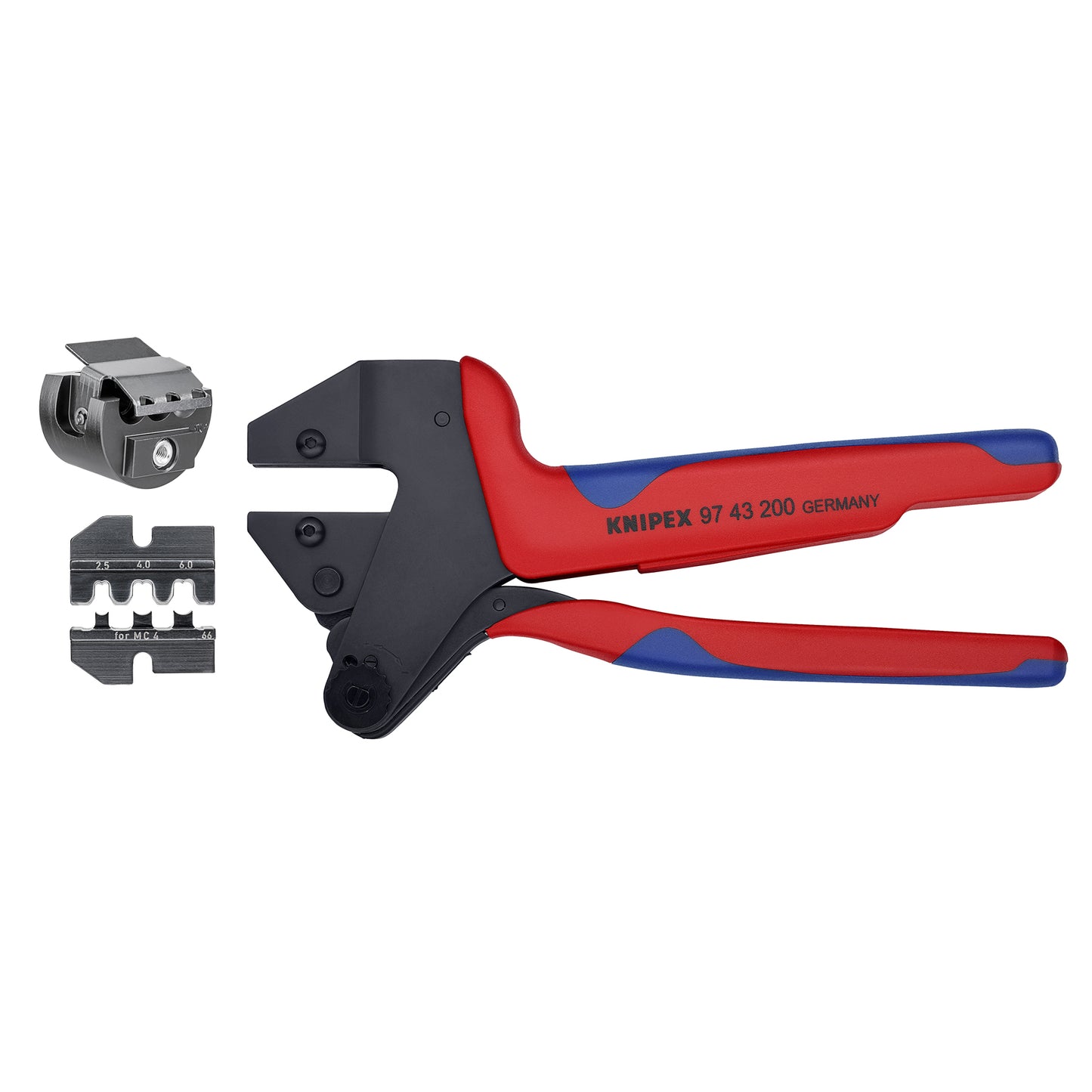 Knipex 9K 00 80 63 US US Crimp System Pliers (97 43 200) + Crimp Die: Solar Connectors For MC4 Multi Contact (97 49 66) + Locator For 97 49 66 (97 49 66 1) Packaged In A Protective Plastic Case - KNIPEX Tools
