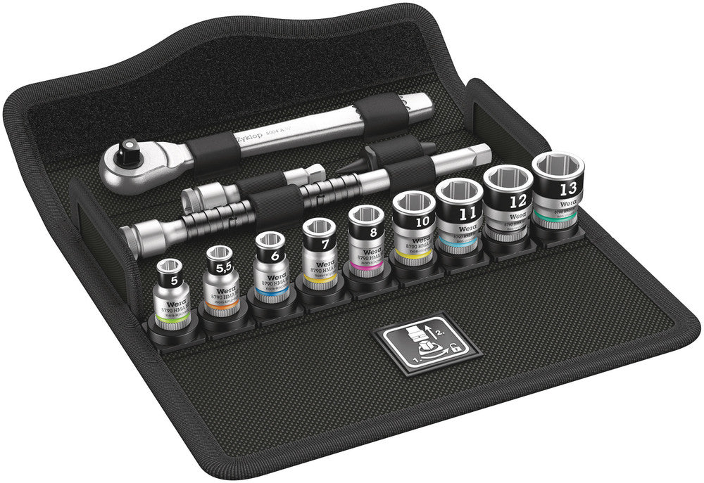 WERA 05003756001 8100 SA 12 HF ZYKLOP METAL RATCHET SET PUSH-THROUGH SQUARE, 1/4" DRIVE, HOLDING FUNCTION