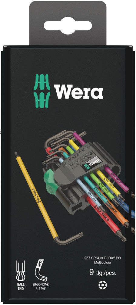 WERA 05073599001 967 SPKL/9 TX BO MULTICOLOUR SB L-KEY SET FOR TAMPER-PROOF TORX SCREWS