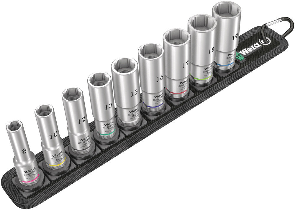 WERA 05004545001 BELT B DEEP 1 (8790 HMB DEEP SOCKETS ON BELT - 9 PIECE SET - SW 8 - SW 19) SAME SIZES AS BELT B 4 (SW 8 - SW 19)