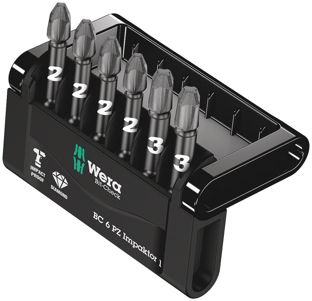 WERA 05057692001 BIT-CHECK 6 PZ IMPAKTOR 1 BITS FOR PZ SCREWS