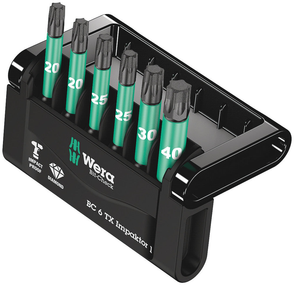 WERA 05057693001 BIT-CHECK 6 TX IMPAKTOR 1 BITS FOR TX SCREWS