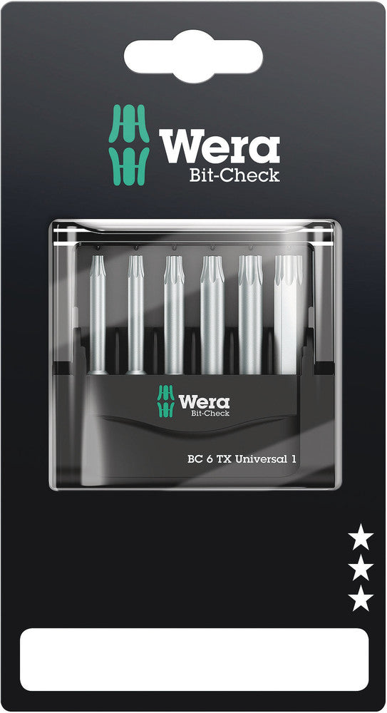 WERA 05073637001 BIT-CHECK 6 TX UNIVERSAL 1 SB 50 MM BITS FOR TX SCREWS
