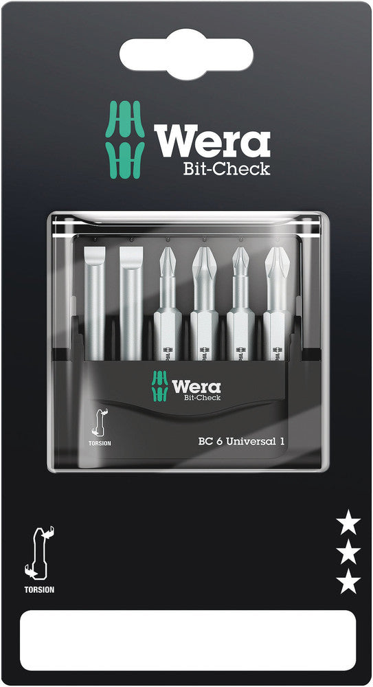 WERA 05073635001 BIT-CHECK 6 UNIVERSAL 1 SB 50MM BITS FOR SL/PH/PZ SCREWS