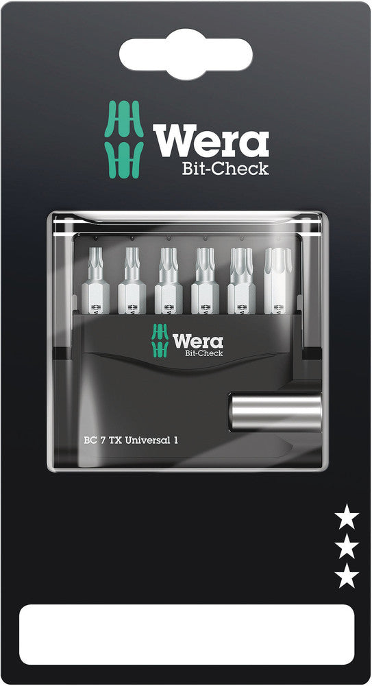 WERA 05073404001 BIT-CHECK 7 TX UNIVERSAL 1 SB 25MM BITS FOR TORX SCREWS