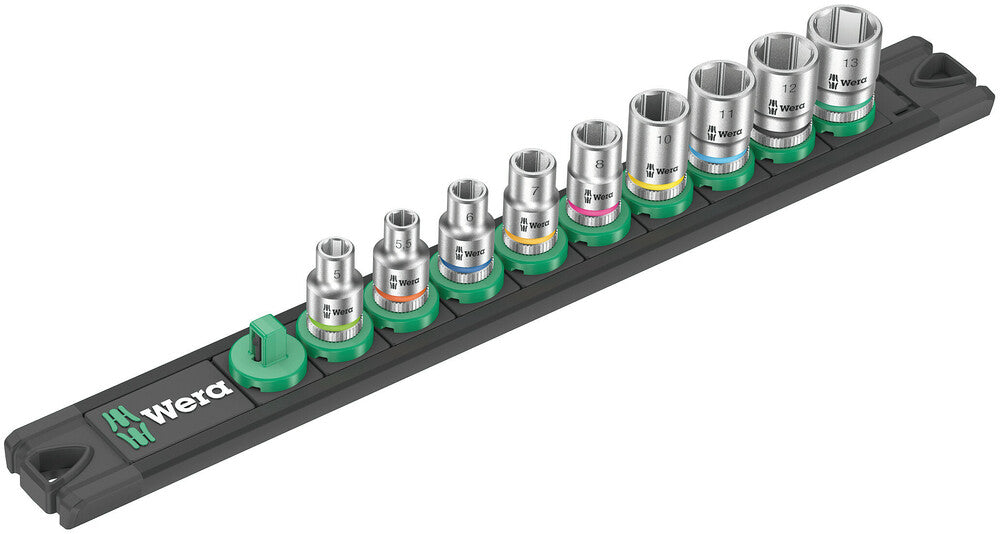 WERA 05005400001 MAGNETIC SOCKET RAIL A 4 ZYKLOP SOCKET SET, 1/4" DRIVE, 9 PIECES