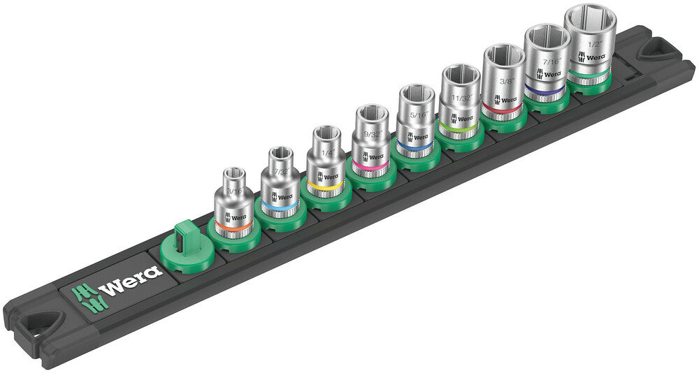 WERA 05005420001 MAGNETIC SOCKET RAIL A IMPERIAL 1 ZYKLOP SOCKET SET, 1/4" DRIVE, IMPERIAL, 9 PIECES