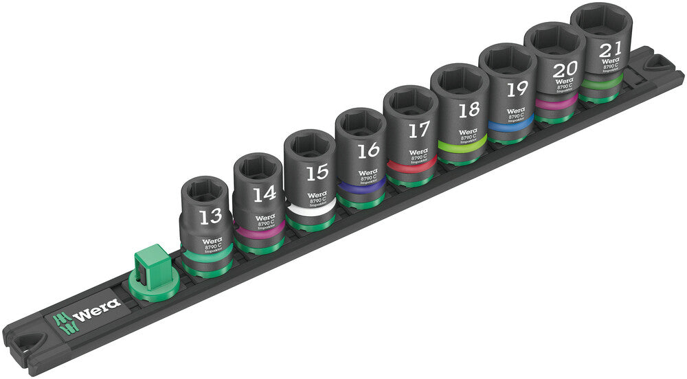 WERA 05005490001 MAGNETIC SOCKET RAIL C IMPAKTOR 1 SOCKET SET, 1/2" DRIVE, 9 PIECES