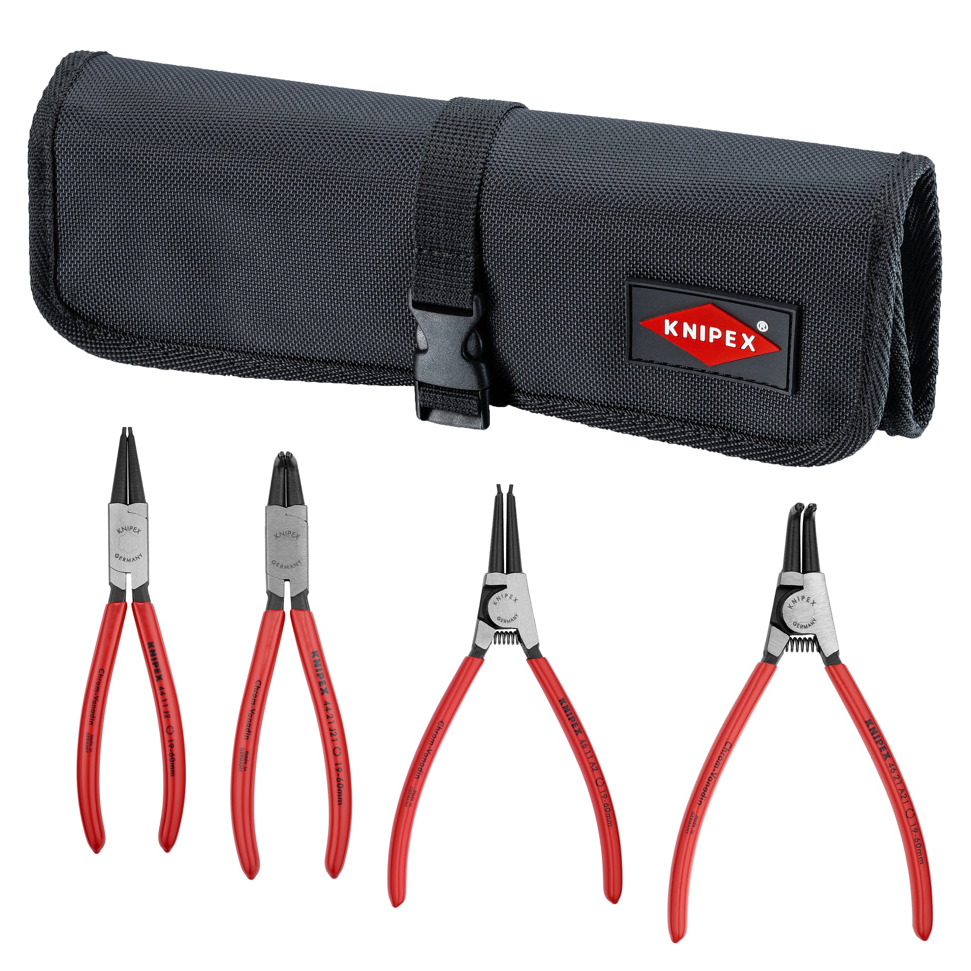 Knipex 00 19 56 4 Pc Circlip Pliers Set In Tool Roll - KNIPEX Tools