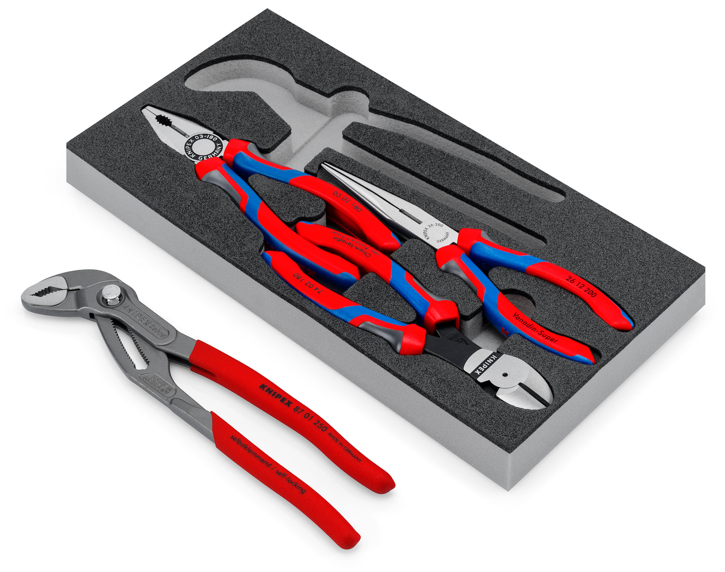 Knipex 00 20 01 V15 4 Pc Basic Pliers Set in Foam Tray - image 3