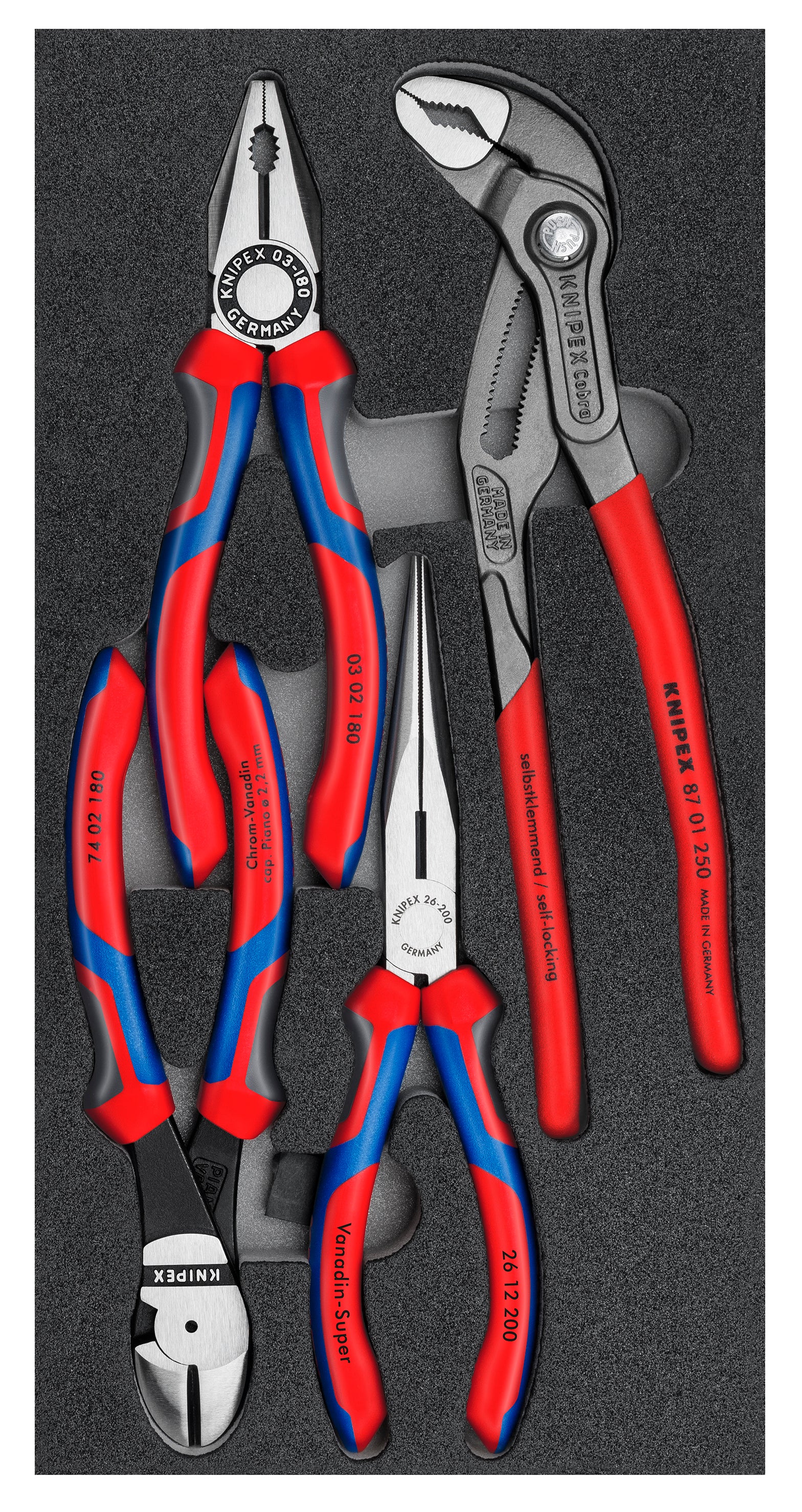 Knipex 00 20 01 V15 4 Pc Basic Pliers Set in Foam Tray - KNIPEX Tools