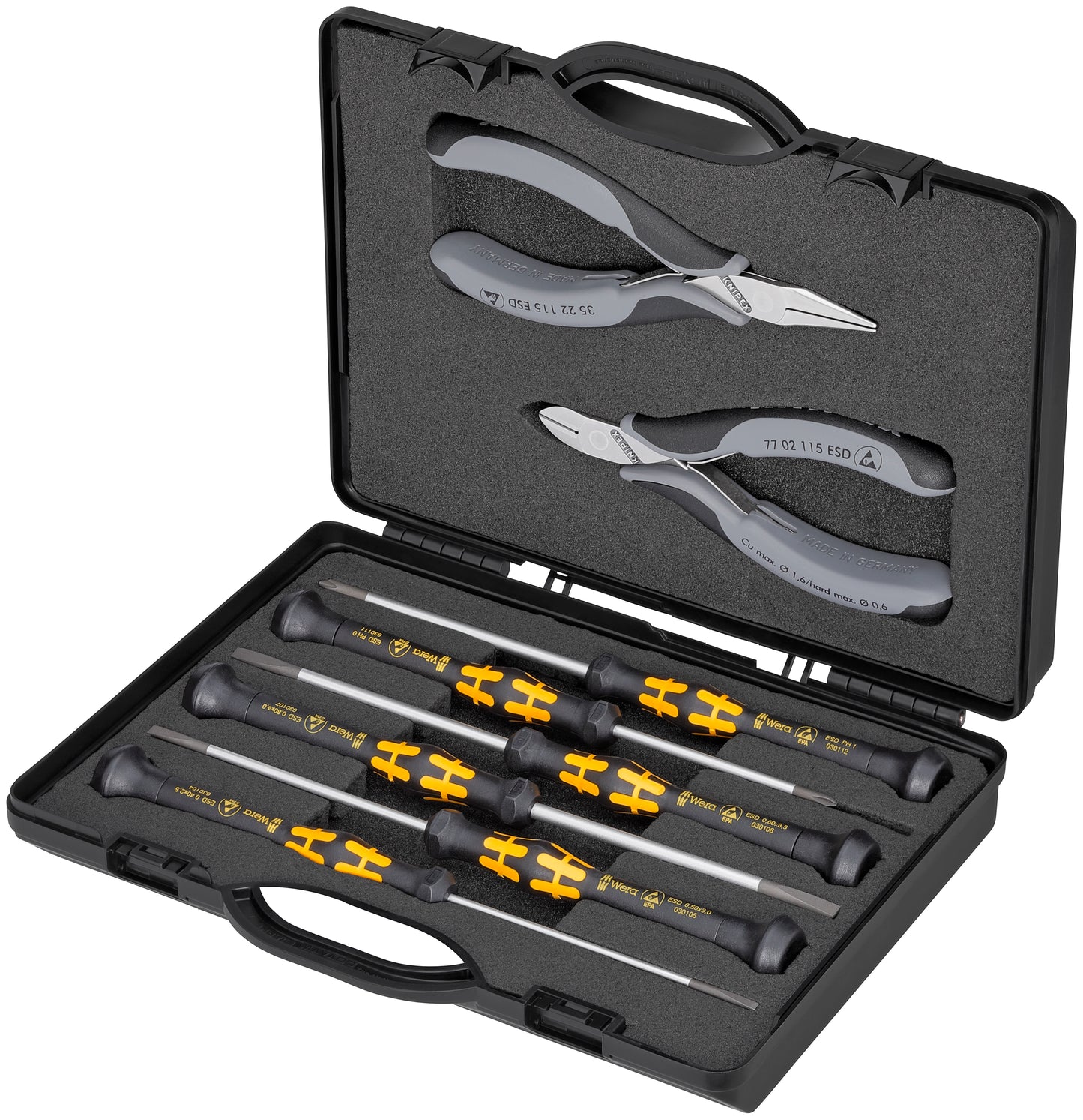 Knipex 00 20 18 ESD 8 Pc Electronics ESD Tool Set ESD In Plastic Case with Molded Foam - KNIPEX Tools