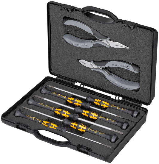 Knipex 00 20 18 ESD 8 Pc Electronics ESD Tool Set ESD In Plastic Case with Molded Foam - KNIPEX Tools