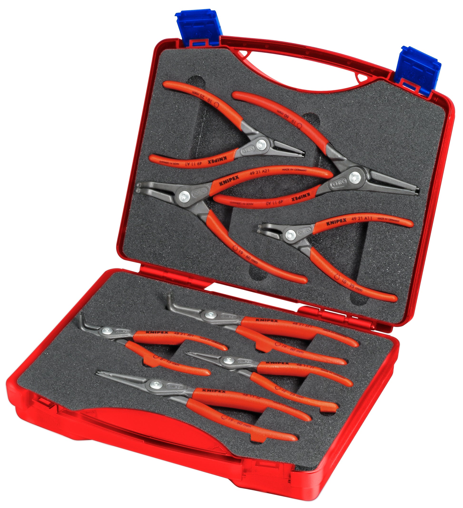 Knipex 00 21 25 8 Pc Precision Circlip Pliers Set in Case with Foam - KNIPEX Tools