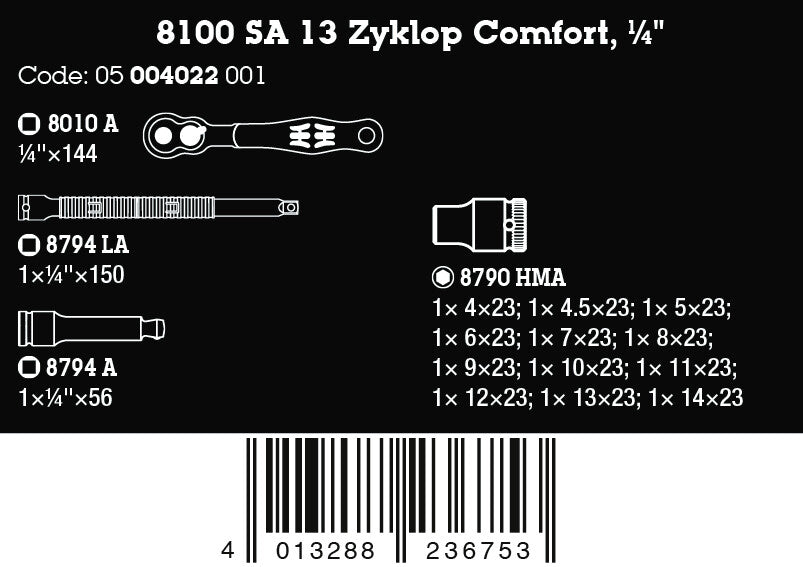 Wera 05004022001 8100 SA 13 ZYKLOP COMFORT RATCHET SET, REVERSING LEVER, 1/4" DRIVE, METRIC, 15 PIECES - image 2