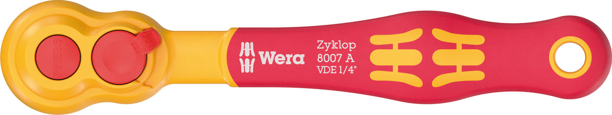 Wera 05004866001 8007 A VDE ZYKLOP RATCHET, INSULATED, WITH REVERSING LEVER, WITH 1/4" DRIVE, 1/4" X 144 MM