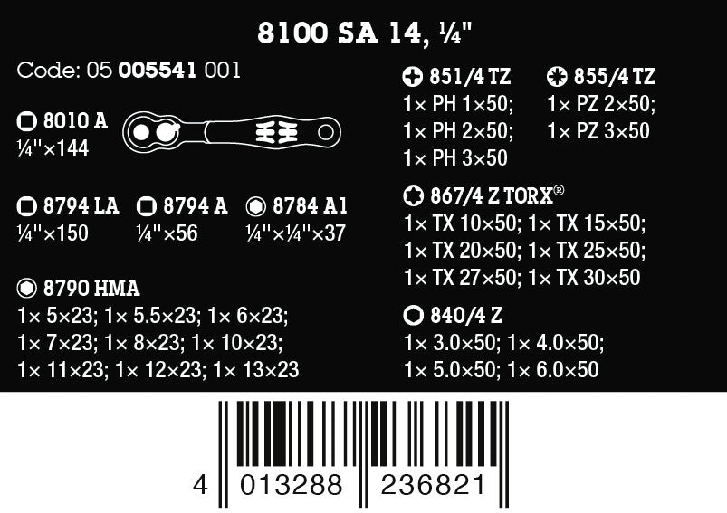 Wera 05005541001 8100 SA 14 ZYKLOP COMFORT RATCHET SET, REVERSING LEVER, 1/4" DRIVE, METRIC, 28 PIECES - image 2