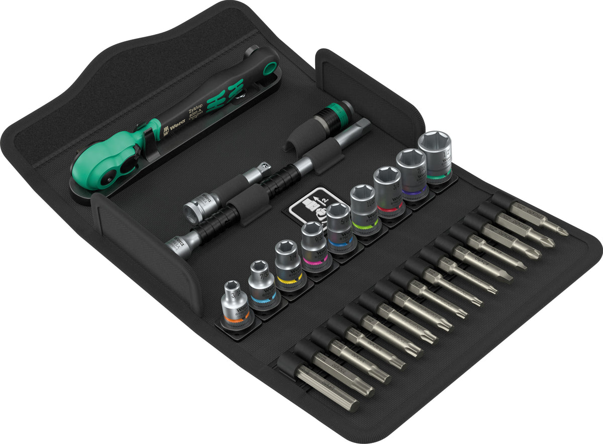 Wera 05005542001 8100 SA 15 ZYKLOP COMFORT RATCHET SET, REVERSING LEVER, 1/4" DRIVE, IMPERIAL, 28 PIECES