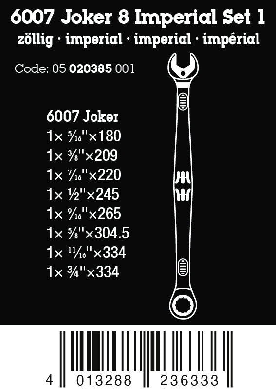 Wera 05020385001 6007 JOKER IMPERIAL LONG 8 SET 1 RATCHETING COMBINATION SPANNER SET, IMPERIAL, 8 PIECES - image 2