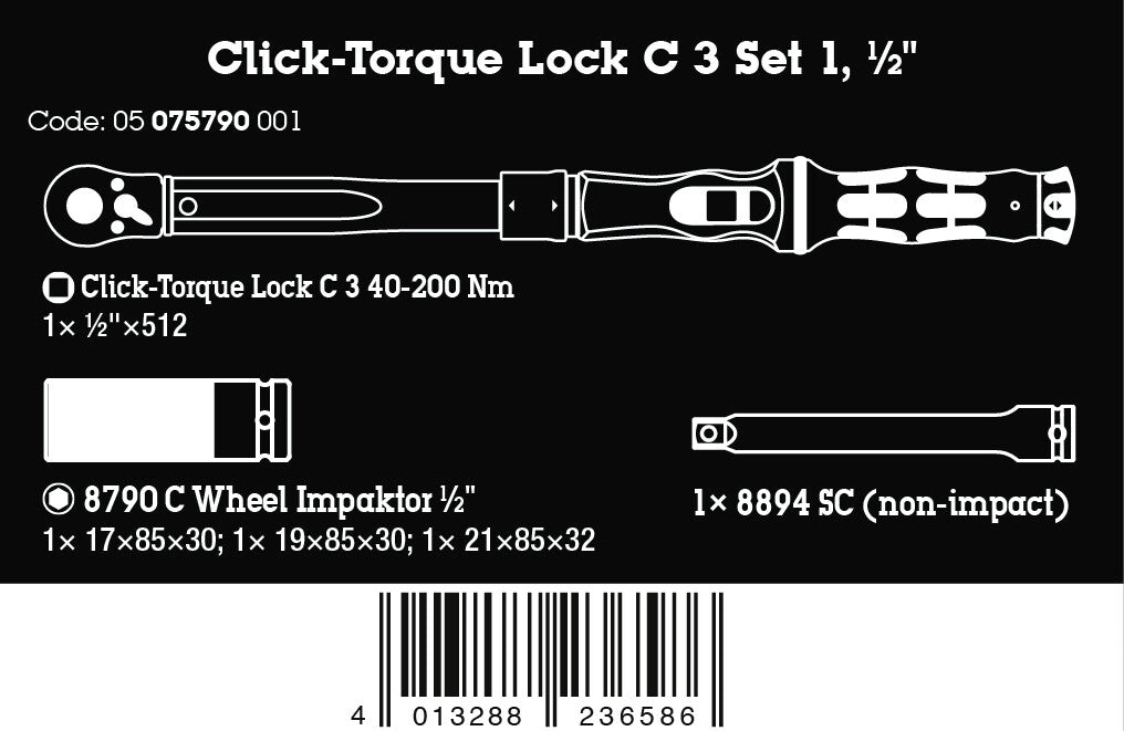 Wera 05075790001 CLICK-TORQUE LOCK C 3 CAR WHEEL CHANGE SET 1, 6 PIECES - image 2