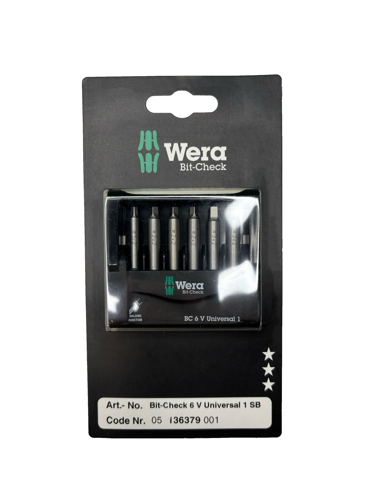 Wera 05136379001 BIT-CHECK 6 V UNIVERSAL 1 SB 50MM BITS FOR SQ SCREWS
