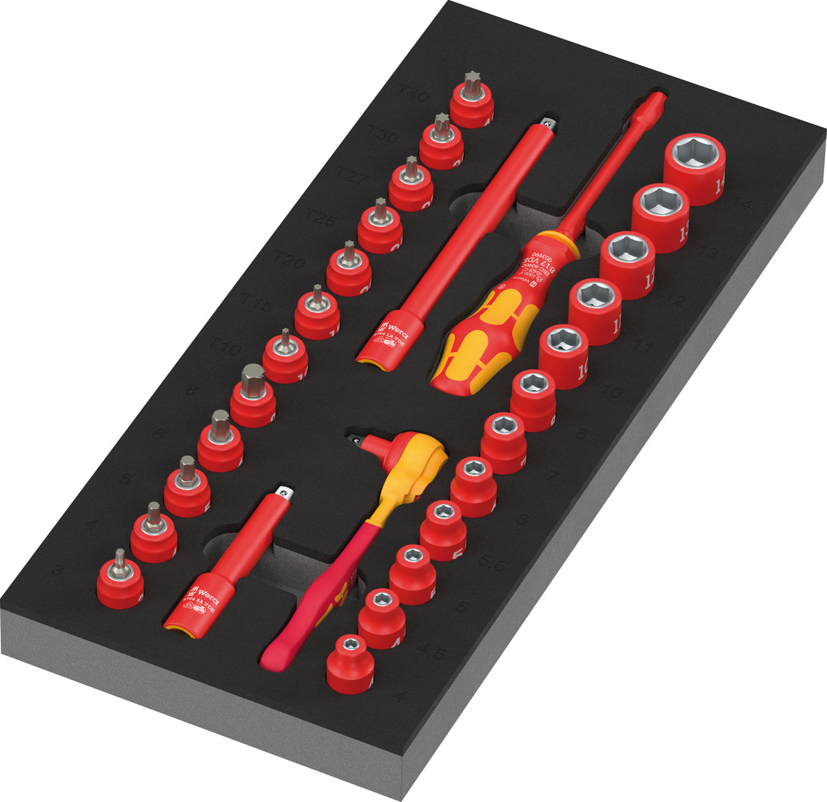 Wera 05150117001 9727 FOAM INSERT 8007 A VDE ZYKLOP VDE RATCHET SET 1, 1/4", 30 PIECES