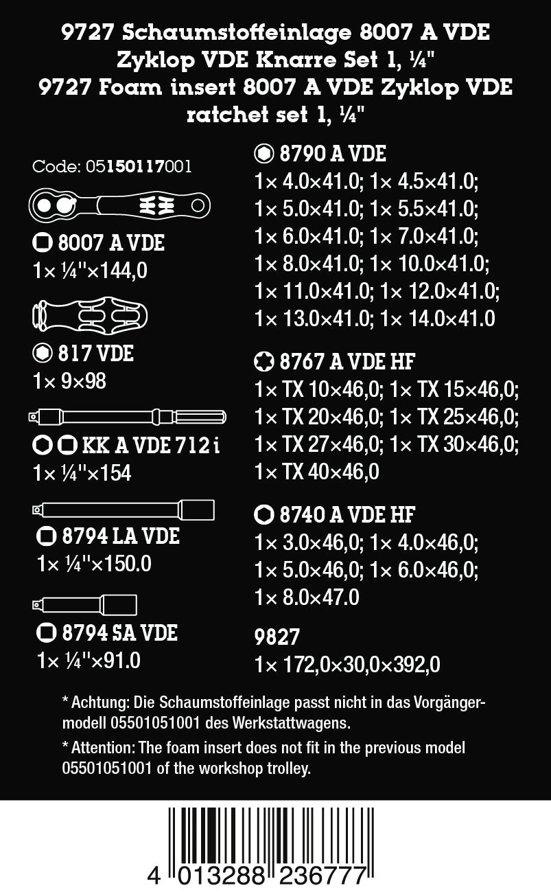 Wera 05150117001 9727 FOAM INSERT 8007 A VDE ZYKLOP VDE RATCHET SET 1, 1/4", 30 PIECES - image 2