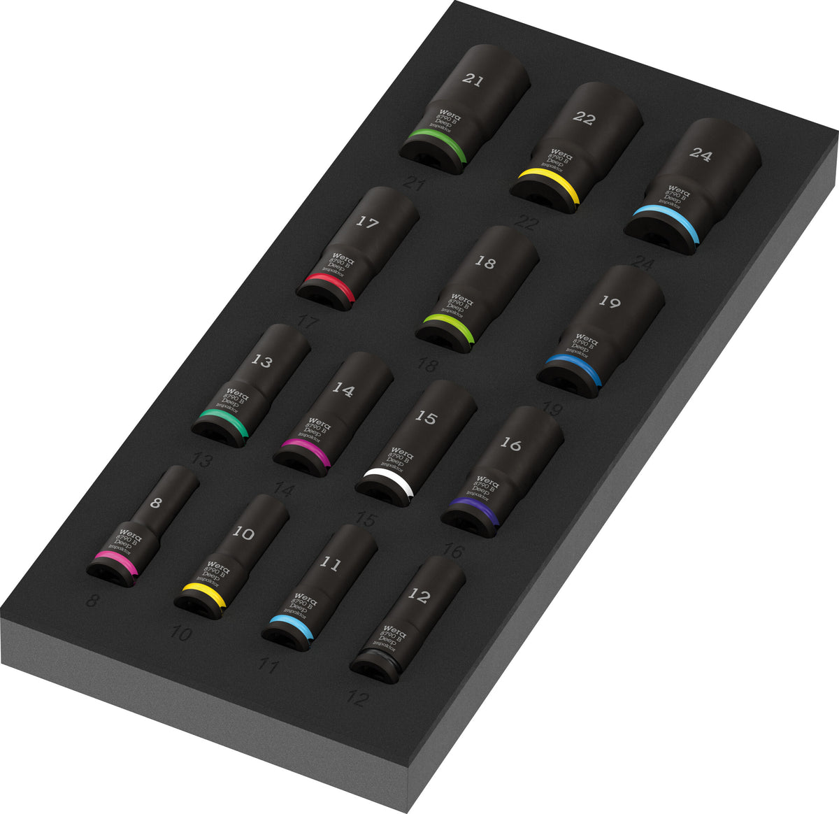 Wera 05150118001 9728 FOAM INSERT ZYKLOP B 3/8" IMPAKTOR DEEP SOCKET SET 1, 15 PIECES