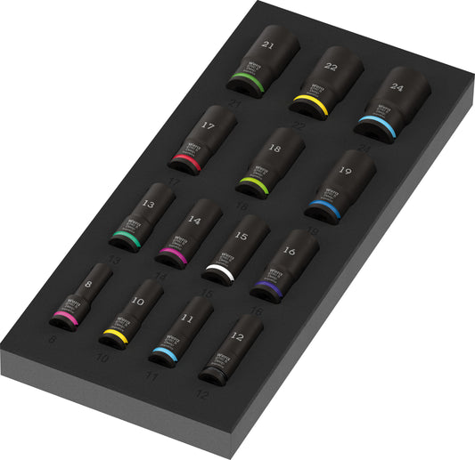 Wera 05150118001 9728 FOAM INSERT ZYKLOP B 3/8" IMPAKTOR DEEP SOCKET SET 1, 15 PIECES