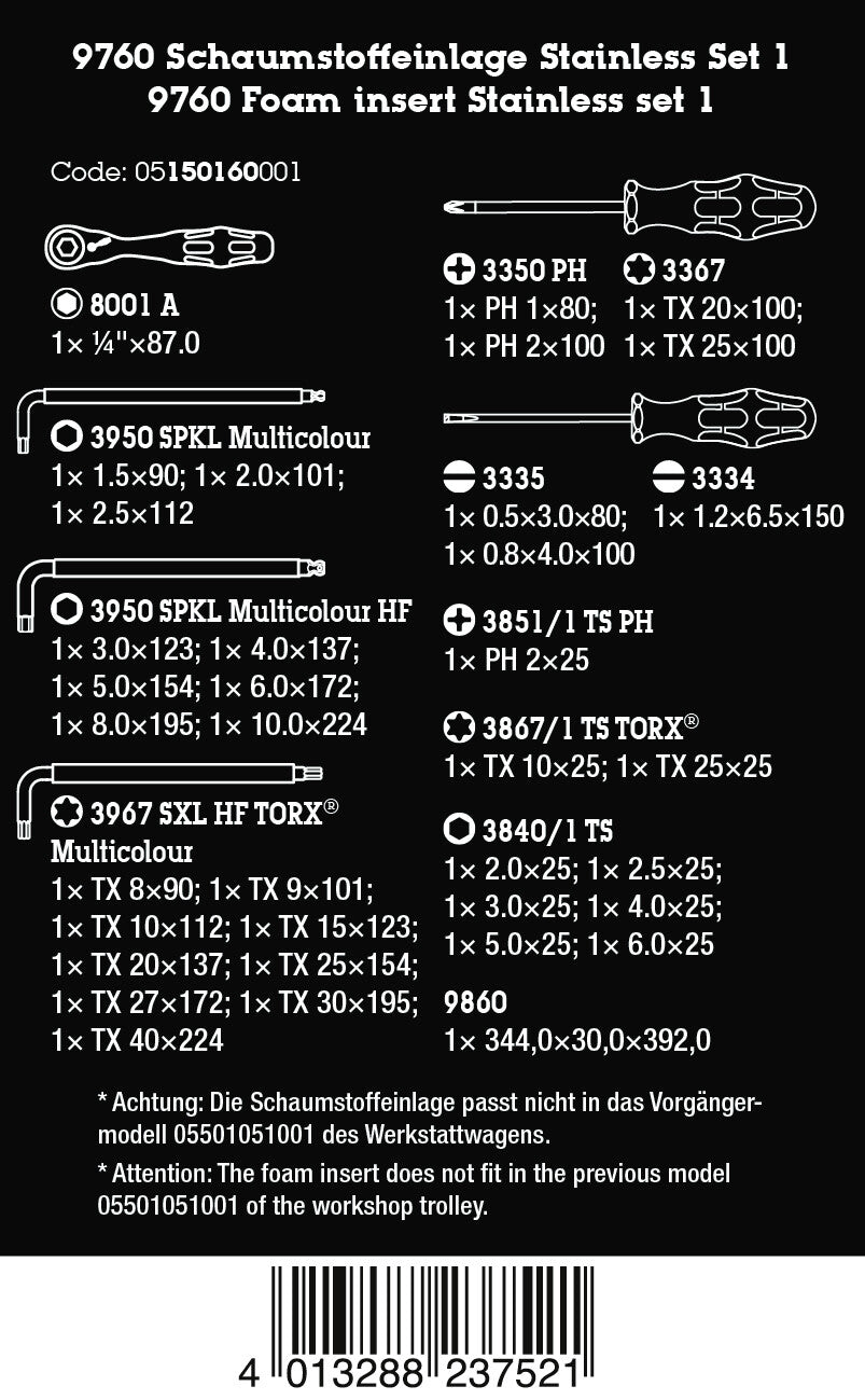 Wera 05150160001 9760 FOAM INSERT STAINLESS SET 1 - image 2