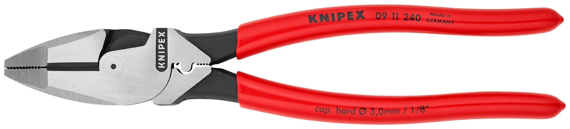 Knipex 09 11 240 SBA High Leverage Lineman's Pliers New England with Fish Tape Puller & Crimper - KNIPEX Tools
