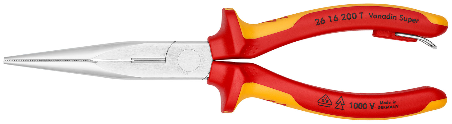 Knipex 26 16 200 T Long Nose Pliers with Cutter-1000V Insulated-Tethered Attachment - KNIPEX Tools