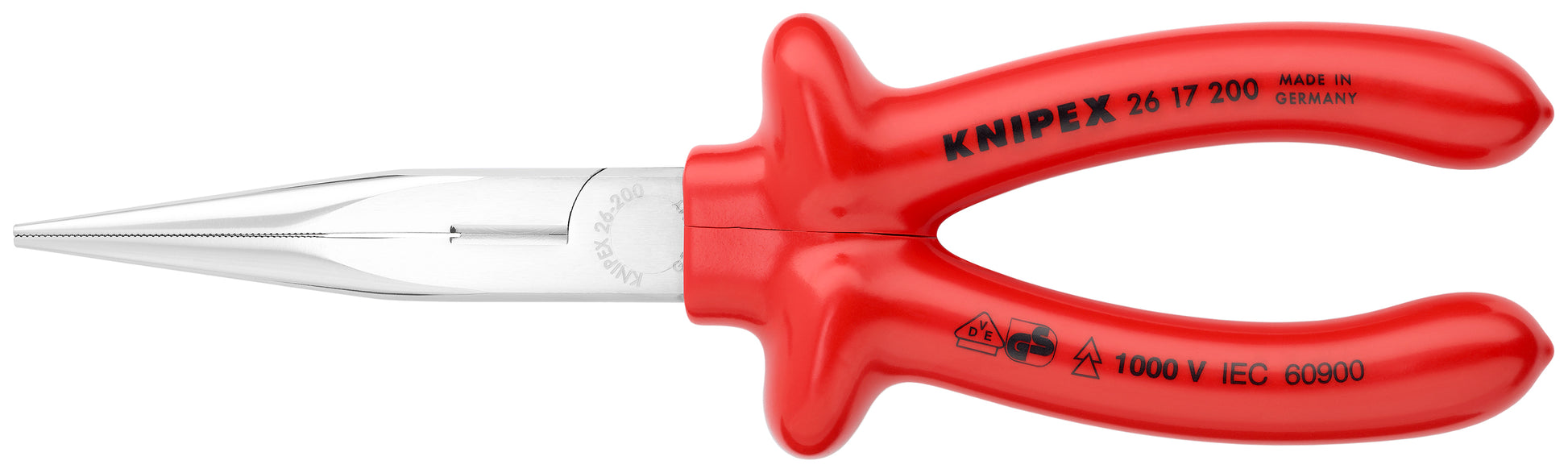 Knipex 26 17 200 Long Nose Pliers with Cutter-1000V Insulated - KNIPEX Tools