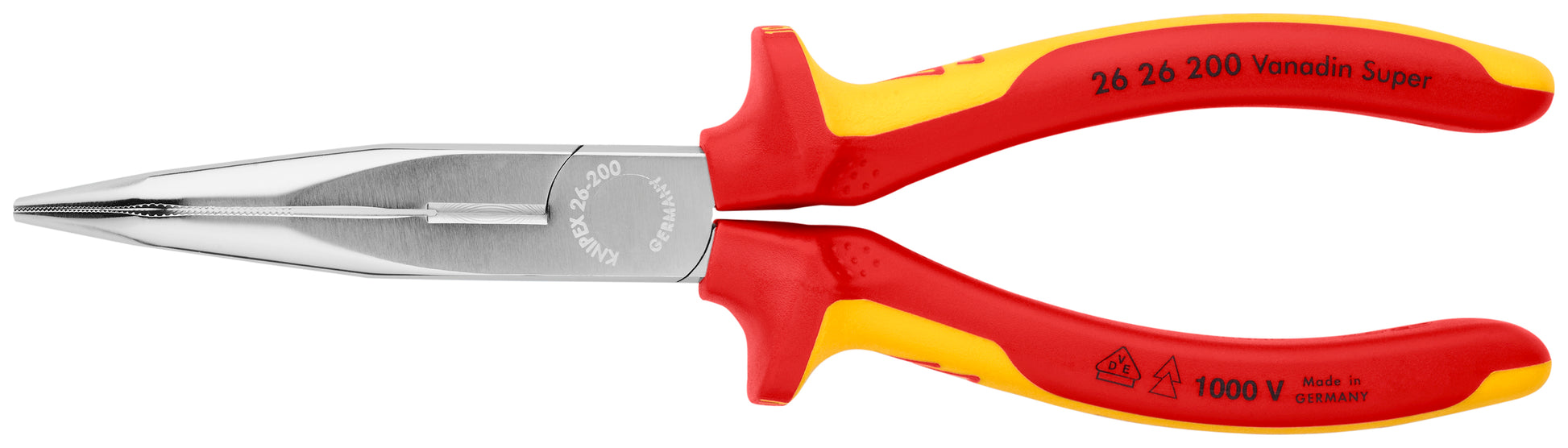 Knipex 26 26 200 Long Nose 40° Angled Pliers with Cutter-1000V Insulated - KNIPEX Tools