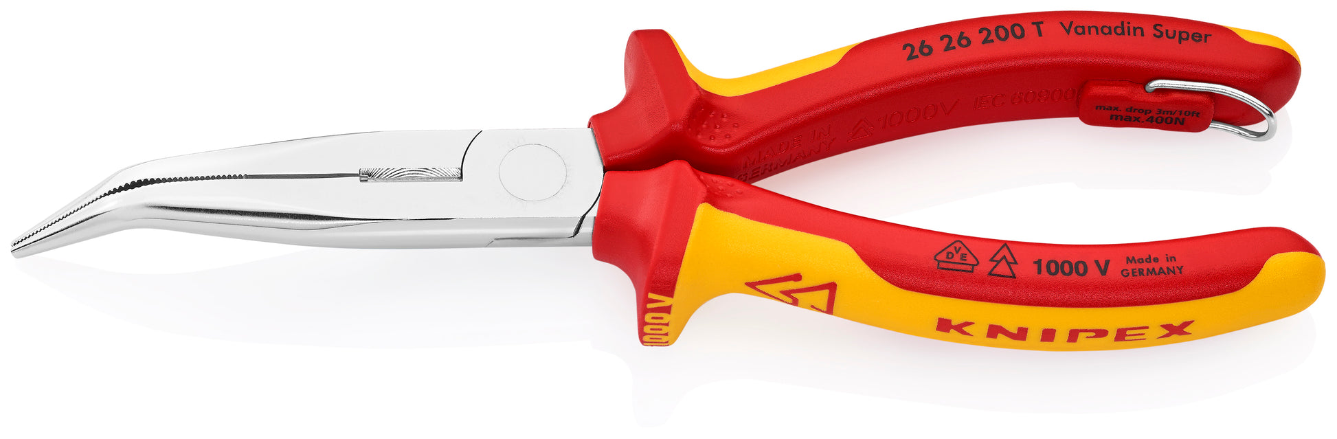 Knipex 26 26 200 T Long Nose 40° Angled Pliers with Cutter-1000V Insulated-Tethered Attachment - image 2