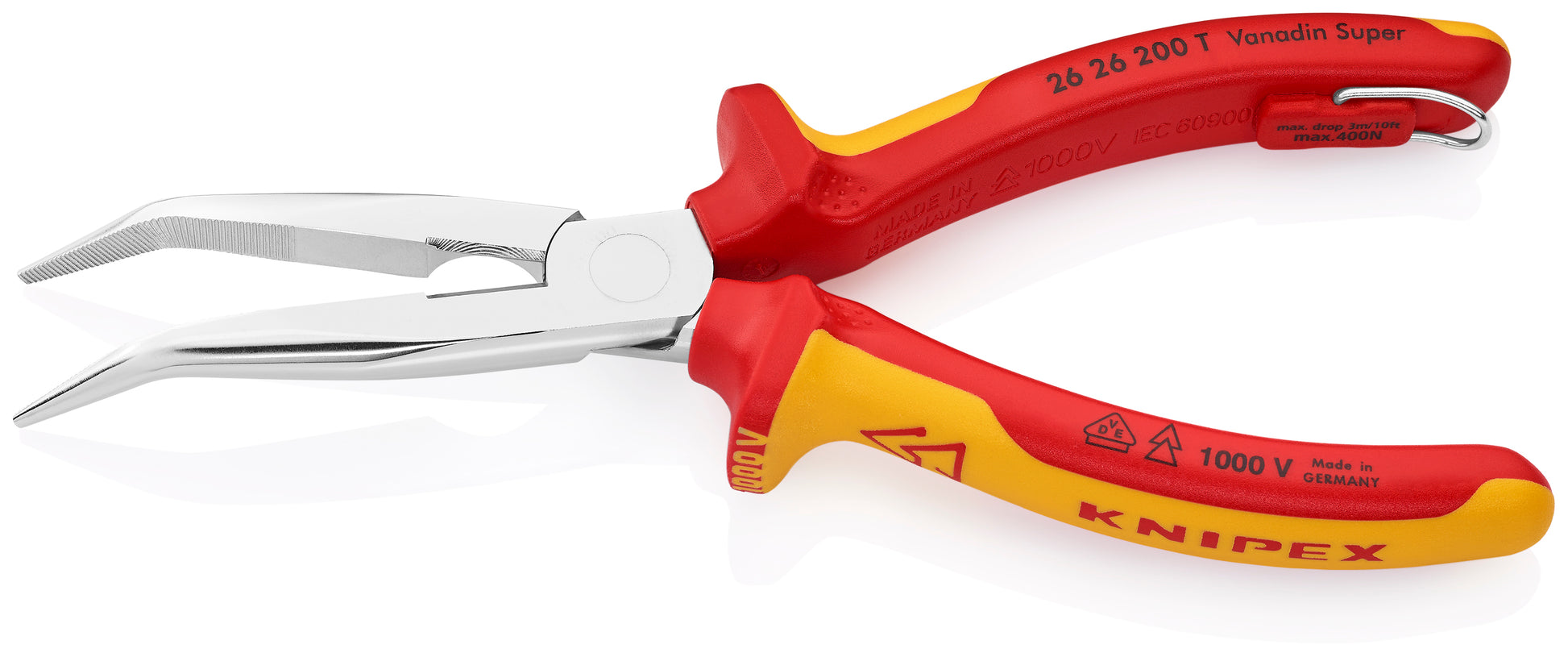 Knipex 26 26 200 T Long Nose 40° Angled Pliers with Cutter-1000V Insulated-Tethered Attachment - image 3