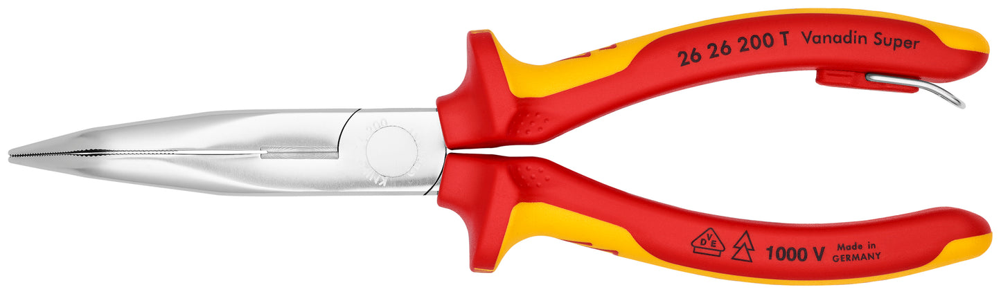 Knipex 26 26 200 T Long Nose 40° Angled Pliers with Cutter-1000V Insulated-Tethered Attachment - KNIPEX Tools
