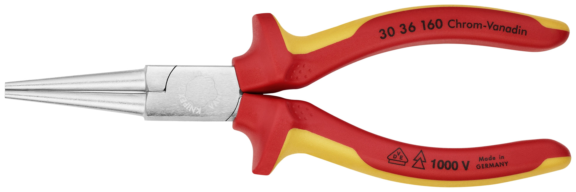 Knipex 30 36 160 Long Nose Pliers-Round Tips-1000V Insulated - KNIPEX Tools