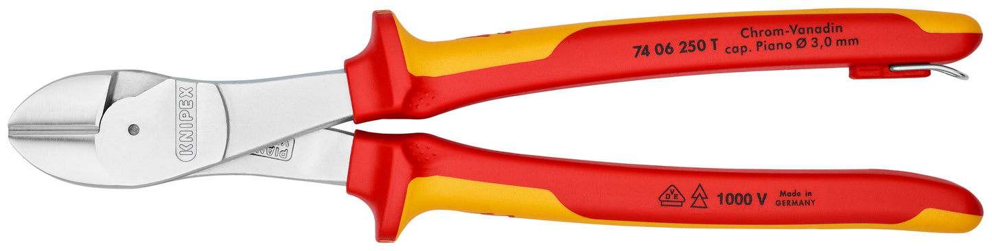 Knipex 74 06 250 T High Leverage Diagonal Cutters-1000V Insulated-Tethered Attachment - KNIPEX Tools