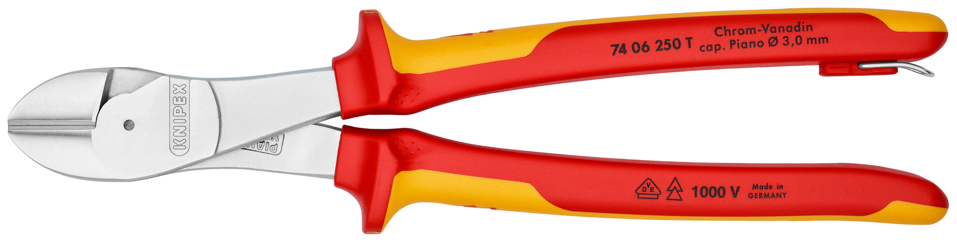 Knipex 74 06 250 T High Leverage Diagonal Cutters-1000V Insulated-Tethered Attachment - KNIPEX Tools