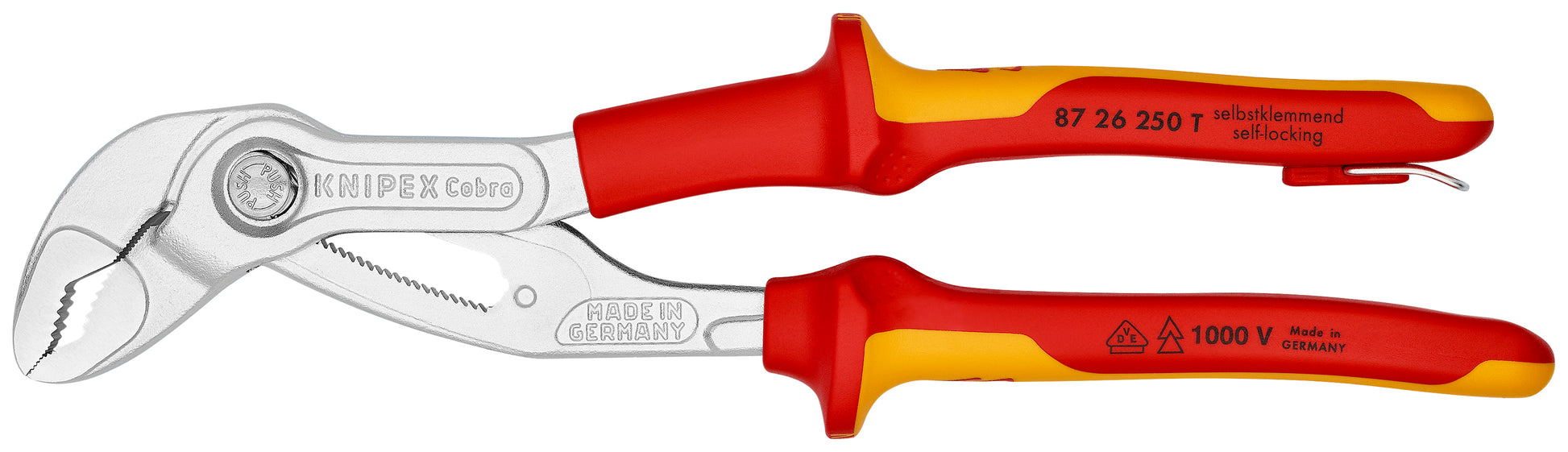 Knipex 87 26 250 T Cobra® High-Tech Water Pump Pliers-1000V Insulated-Tethered Attachment - KNIPEX Tools