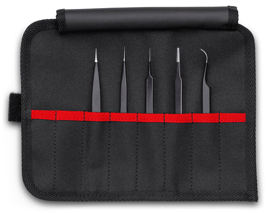 Knipex 92 00 01 ESD 5 Pc Stainless Steel Tweezers Set in Tool Roll, ESD - KNIPEX Tools