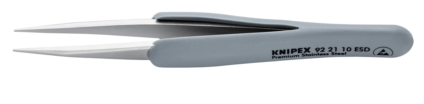 Knipex 92 21 10 ESD Premium Stainless Steel Precision Tweezers-Pointed Tips-ESD Rubber Handles - KNIPEX Tools