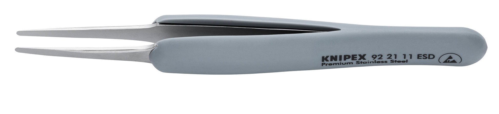 Knipex 92 21 11 ESD Premium Stainless Steel Precision Tweezers-Blunt Tips-ESD Rubber Handles - KNIPEX Tools