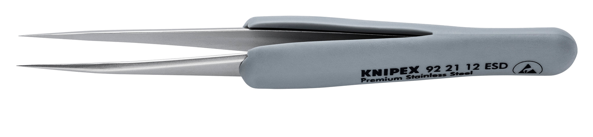 Knipex 92 21 12 ESD Premium Stainless Steel Precision Tweezers-Needle-Point Tips-ESD Rubber Handles - KNIPEX Tools