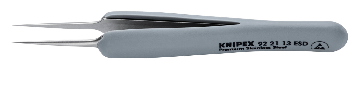 Knipex 92 21 13 ESD Premium Stainless Steel Precision Tweezers-Needle-Point Tips-ESD Rubber Handles - KNIPEX Tools