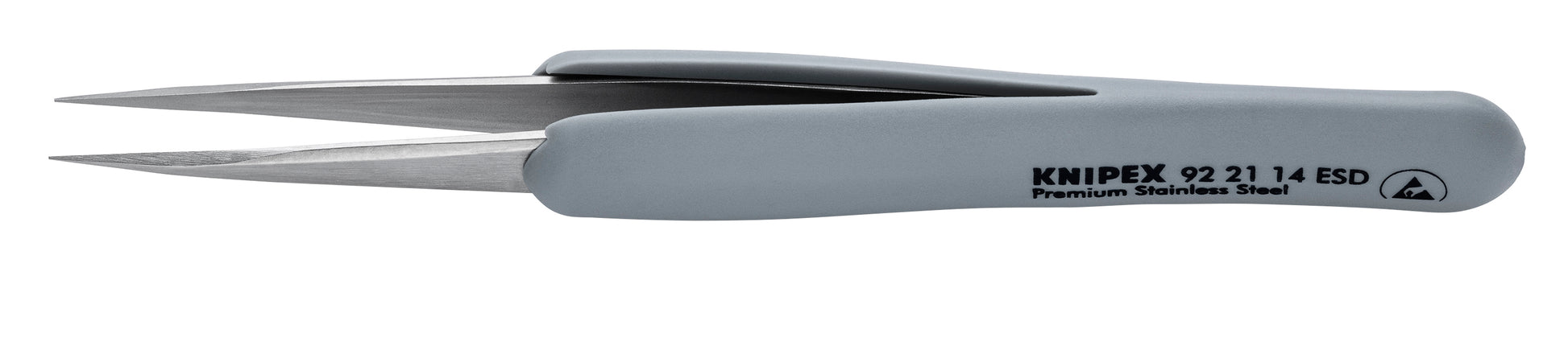 Knipex 92 21 14 ESD Premium Stainless Steel Precision Tweezers-Pointed Tips-ESD Rubber Handles - KNIPEX Tools